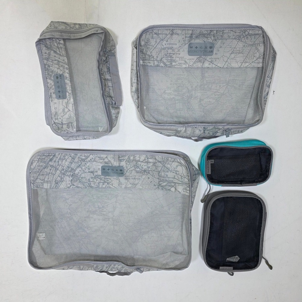 MYTAGALONGS Travelon Packing Cubes Set 5 Grey Map Print Luggage Organizers Mixed